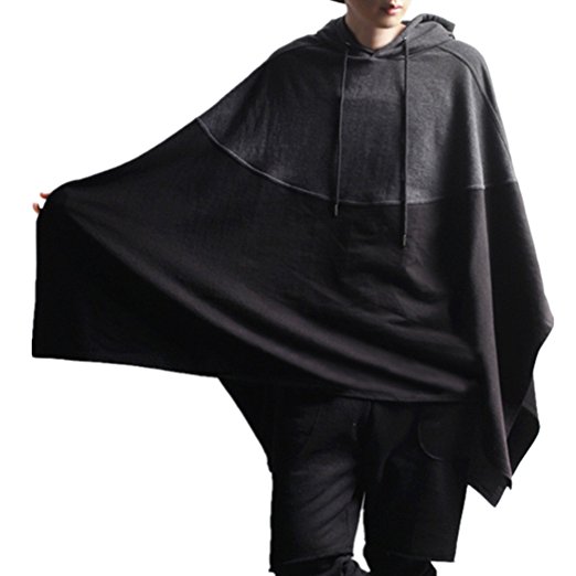 Allonly Men's Fashion Hoodie Darkness Cloak Black Windbreaker Coat