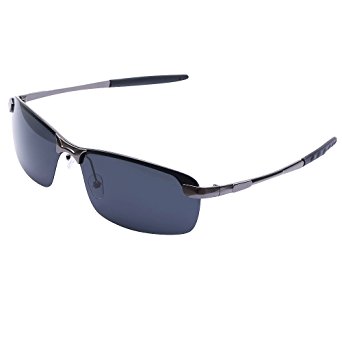 Polarized Sunglasses Rectangle Half Frame Eyewear Resin Lens UV Protectionn for Men