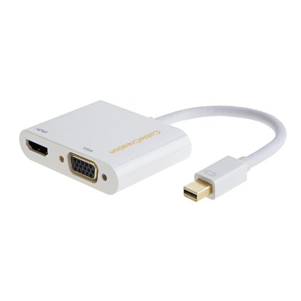 Mini DP to HDMI VGA Adapter, 2-in-1 (Two-In-One) Mini DisplayPort (Thunderbolt) to HDMI/VGA converter support 3D/4K via VGA, for iMac, Macbook Pro, Surface Pro & more, White