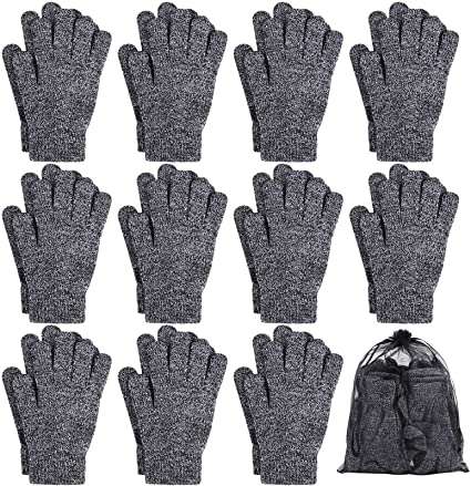 Cooraby 12 Pairs Winter Magic Gloves Stretchy Warm Knit Gloves with Mesh Storage Bag for Men or Women