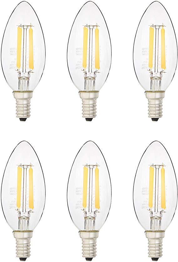 AmazonBasics 40 Watt Equivalent, All Glass, Dimmable, B11 LED Light Bulb | Soft White, 6-Pack
