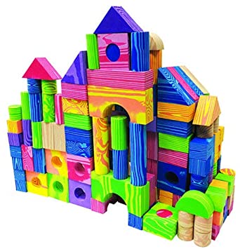 FUN n' SAFE (7677CW) Foam Building Blocks for Toddlers, Brightly Colored Wood Grain Design, 150 Pieces