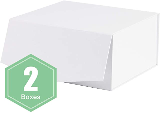 WRAPAHOLIC 2Pcs White Gift Box 8x8x4 Inches, Collapsible Gift Box with Magnetic Closure for Party, Wedding, Gift Wrap, Bridesmaid Proposal, Storage