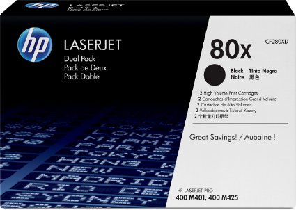 HP 80X (CF280XD) Black High Yield Original LaserJet Toner Cartridges, 2 pack