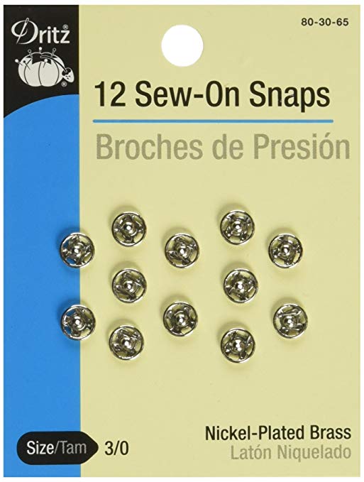 Dritz Snaps, Sew-On - Nickel-plated Brass, Size 3/0-12 Ct.