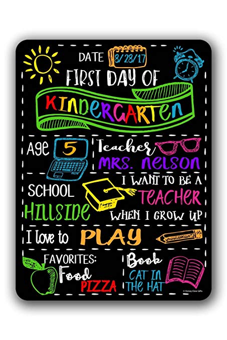 Chalkboard Style First Day of School Customizable Photo Prop Tin Sign - Reusable Easy Clean Back to School