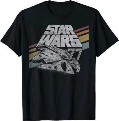 Star Wars Millennium Falcon 77 Retro Diagonal Stripes T-Shirt