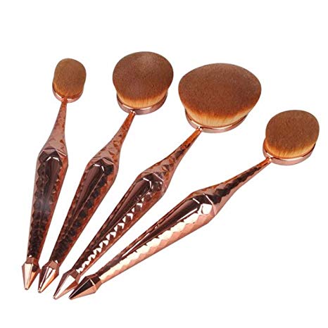 10-Piece Metallic Oval Makeup Brush Set (Rose Gold)