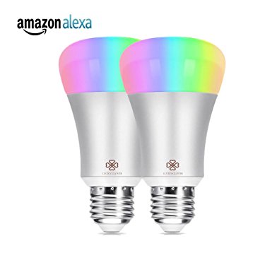 LUCKY CLOVER Smart LED Light Bulbs, Wi-Fi, 60W Equivalent A19,2-Pack,Smartphone Echo Controlled,No Hub Required,Color Changing Party Lightbulb,Works with Amazon Alexa.