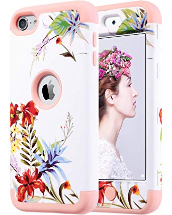 ULAK Case for iPod Touch/iPod Touch 6 & 5, Heavy Duty Protection Shockproof High Impact Knox Armor Case Cover Protective Case for Apple iPod Touch 5 6th Generation (White Tropical Flower)