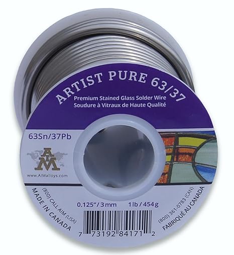 AIM Artist Pure 63/37 Stained Glass Solder, 0.125inch, 1lb (3mm / 454g)