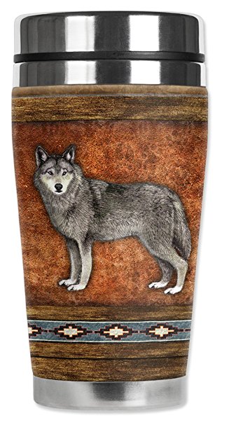 Mugzie Wolf Travel Mug with Insulated Wetsuit Cover, 16 oz, Black