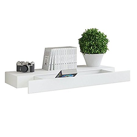 WALLNITURE Wall Mountable Floating Shelf with Drawer White