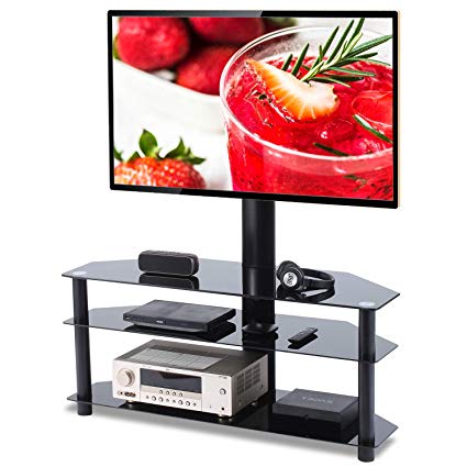 Universal Swivel Corner Floor TV Stand with Mount and Bracket for 37 42 47 50 55 60 65 70 inch Plasma LCD LED Flat or Curved Screen TVs,Weight Capacity 110lbs