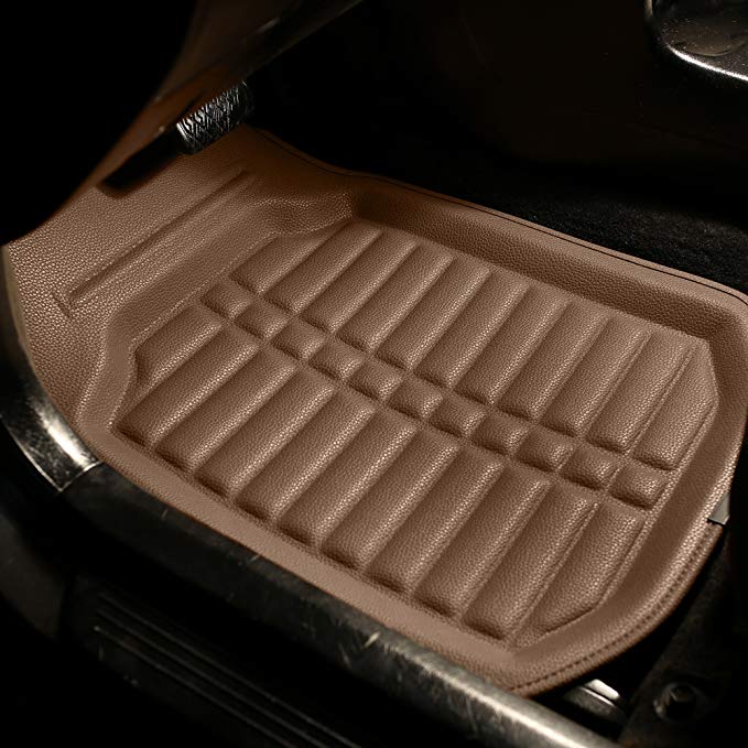 FH Group F14409SOLIDBEIGE Solid Beige F14409SOLIDGRAY Deep Tray All Weather Floor Mats 4 Piece Set