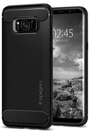 Spigen Rugged Armor Galaxy S8 Plus Case with Resilient Shock Absorption and Carbon Fiber Design for Galaxy S8 Plus (2017) - Black - 571CS21661