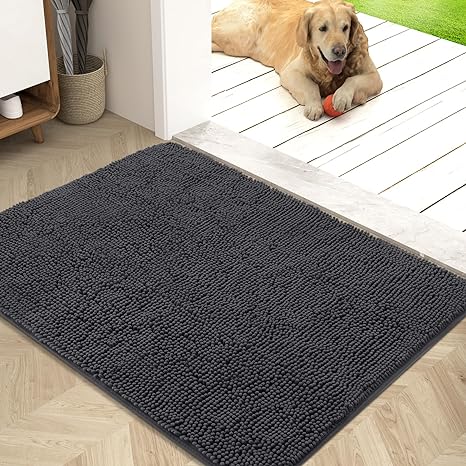 OLANLY Dog Door Mat for Muddy Paws, Absorbs Moisture and Dirt, Absorbent Non-Slip Washable Mat, Quick Dry Microfiber, Mud Mat for Dogs, Entry Indoor Door Mat for Inside Floor(40x32 Inches, Dark Grey)