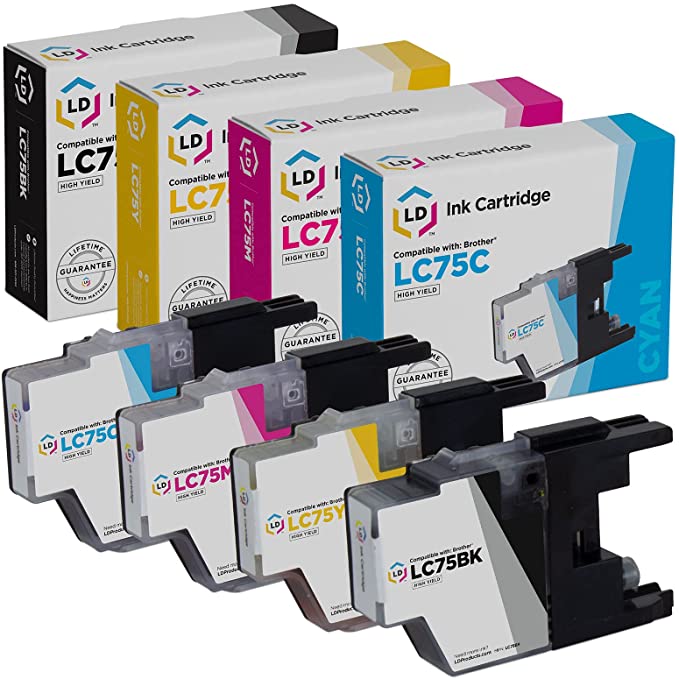 LD Compatible Ink Cartridge Replacement for Brother LC75 High Yield (1 Black, 1 Cyan, 1 Magenta, 1 Yellow, 4-Pack)