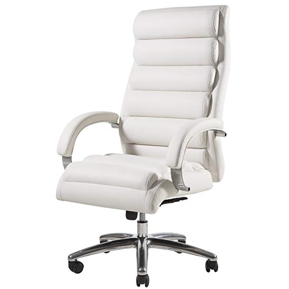 TOPSKY High Back Big & Tall 400 lb Thick Padded Soft Seat and Back Executive PU/PVC Leather Office Chair White