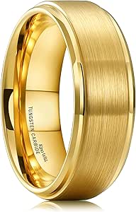 King Will GLORY Wedding Rings for Men, Tungsten Carbide Wedding Ring 14K Gold Matte Brushed Polish Wedding Band for Men, 6mm-8mm Comfort Fit