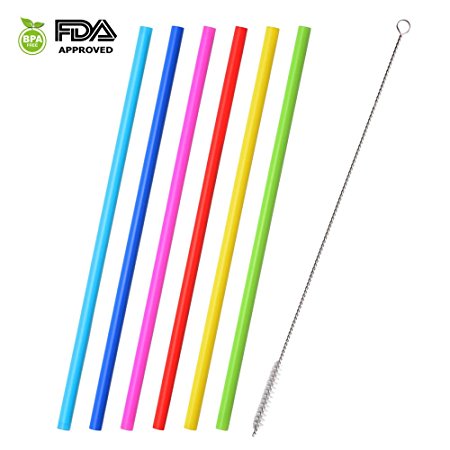 Desheng Drinking Straws-6 Pack of Reusable Fat Silicone Straws for for 30 oz Tumblers with 1 Cleaning Brushes(10inches,for bubba keg)