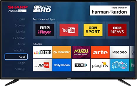 Sharp LC-50UI7252K 50-Inch 4K UHD HDR Smart TV with Freeview HD, 3 x HDMI, 2 x USB 2.0, USB 3.0 Scart, USB Record