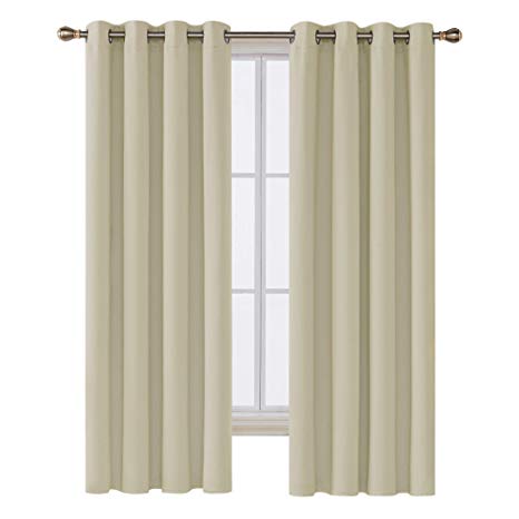 Deconovo Super Soft Blackout Curtains Thermal Insulated Eyelet Curtains for Kids Room with Two Matching Tie Backs 66 x 72 Inch Beige Two Panels