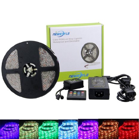 NEWSTYLE Waterproof 150LEDs 5M Color RGB LED Strip Light Kit with 20-key Music Sound Sense IR Controller and 12V Power Supply