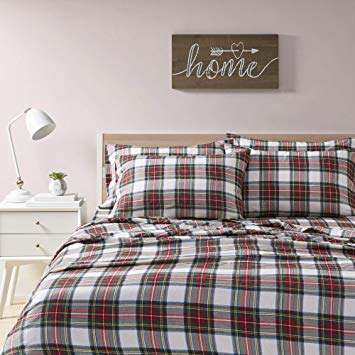 Comfort Spaces Cotton Flannel Breathable Warm Deep Pocket Sheets With Pillow Case Bedding, King, Scottish Plaid Red