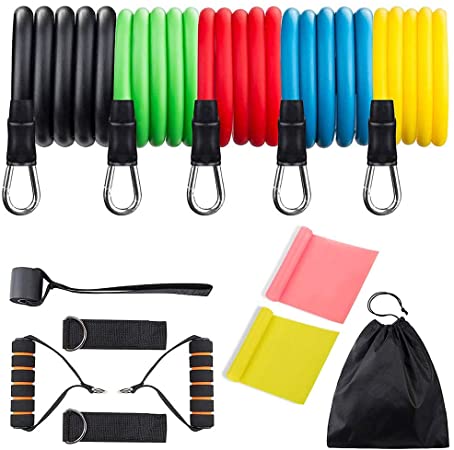 Udream Resistance Bands Set Exercise Bands, Resistance Bands Set Men Workouts With 5 Fitness Bands, 2 Foam Handles, 2 Ankle Straps, 1 Door Anchor, 2 Resistance Bands for Yoga, Pilates Physio Home Gym