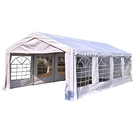 Outsunny Garden Gazebo Marquee Party Tent Wedding Portable Garage Carport shelter Car Canopy Outdoor Heavy Duty Steel Frame Waterproof Rot Resistant (8m x 4m)