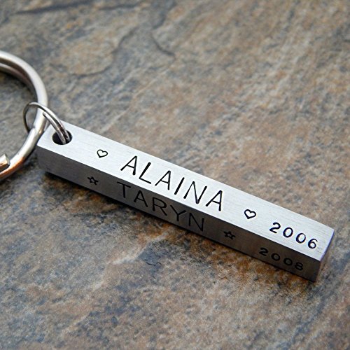 Personalized Four Sided Bar Hand Stamped Keychain or Necklace Gift for Him