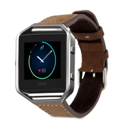 Fitbit Blaze Band, GMYLE Replacement Leather Wrist Band Bracelet for Fitbit Blaze (Brown)