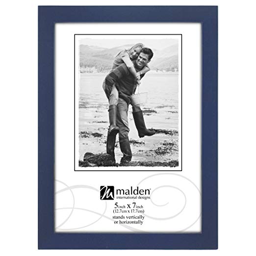 Malden International Designs Navy Blue Concept Wood Picture Frame, 5x7, Blue