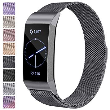 Maledan Metal Bands Compatible with Fitbit Charge 3 & Charge 3 SE, Stainless Steel Mesh Milanese Loop Magnetic Band Replacement Accessories Bracelet Strap with Unique Magnet Lock for Women Men