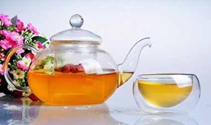 Sun's Tea (TM) 41oz Ultra Clear Heat Resistant Borosilicate Glass Teapot & Infuser for loose tea or display tea