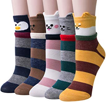 5 Pairs Womens Animal Socks Cute Funny Cotton Ladies Socks for Winter