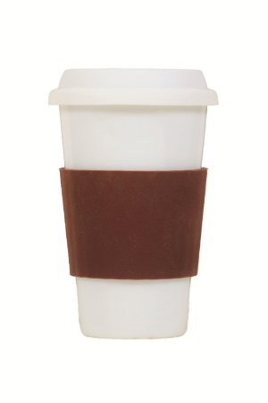 Eco Cup w/ Silicone Lid & Sleeve Coffee Tea i am not a paper cup look-a-like white porcelain travel mug (Colors May Vary)