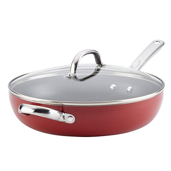 Farberware 22017 Buena Cocina Aluminum Nonstick Covered Deep Skillet, Small, Red