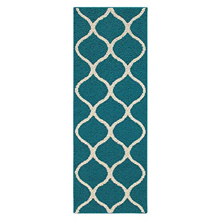 Maples Rugs Runner Rug - Rebecca 1'9 x 5' Non Skid Hallway Carpet Entry Rugs Runners [Made in USA] for Kitchen and Entryway, Teal/Sand