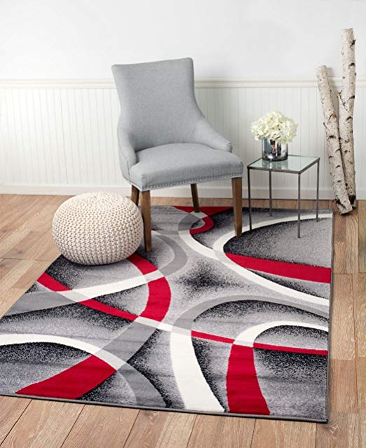 Summit ST34 Area Rug Black Red Gray Modern Abstract Many Aprx Sizes Available (3'.8'' X 5'), 4 X 5 ACTUAL IS 3'.8'' X 5'