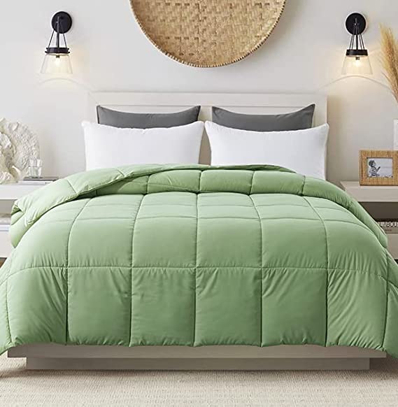 Cosybay Down Alternative Comforter (Sage Green, King) - All Season Soft Quilted King Size Bed Comforter -Reversible Lightweight Duvet Insert with Corner Tabs -Winter Summer Warm Fluffy, 102x90 inches