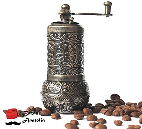 Bazaaranatolia Turkish Grinder, Spice Grinder, Salt Grinder, Pepper Mill 4.2'' (Dark Silver)