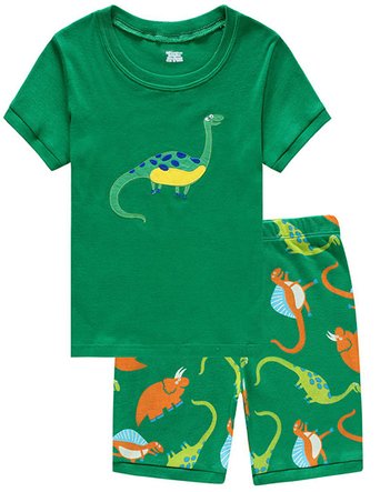 Family Dinosaur Little Boys Shorts Set Summer Pajamas 100% Cotton Clothes White