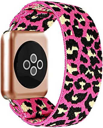BMBEAR Stretchy Strap Loop Compatible with Apple Watch Band 42mm 44mm iWatch Series 6/5/4/3/2/1 Pink Leopard