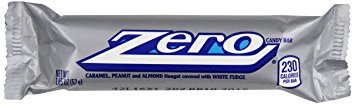 ZERO Candy Bar (Caramel, Peanuts, and Almond Nougat, Covered in White Fudge), 1.85 Ounce Bar (Pack of 24)