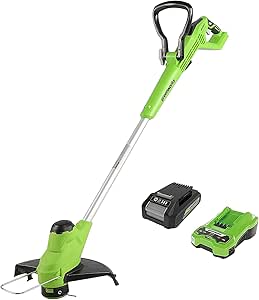 Greenworks G24LT28K2 Coupe Bordure Sans Fil pour Petits et Moyens Jardins, Largeur de Coupe de 28 cm, Fil en Nylon de 1,65 mm à Alimentation Automatique, Batterie 24V 2Ah et Chargeur, Garantie 3 Ans