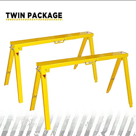 Heavy Duty Folding Adjustable Sawhorse - Twin package metal sawhorse, Frontier qualified Easy folding and unfold, Adjustable Height for uneven Floor SH3802 (2)