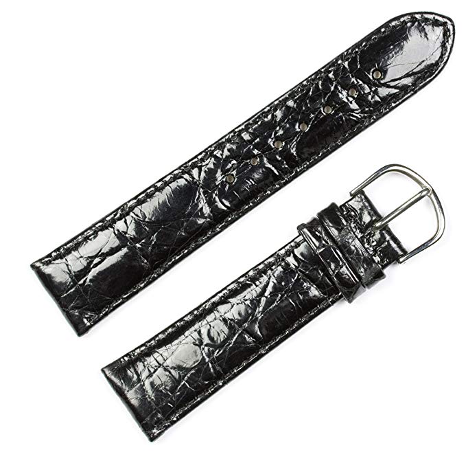 deBeer brand Genuine Crocodile Watch Band (Silver & Gold Buckle) - Black 18mm