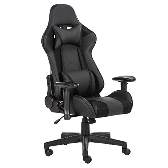 LCH Gaming Racing Chair Ergonomic High-Back Adjustment Computer Desk Chair PU Leather Executive Office Swivel Chairs with Headrest and Lumbar Support, Black